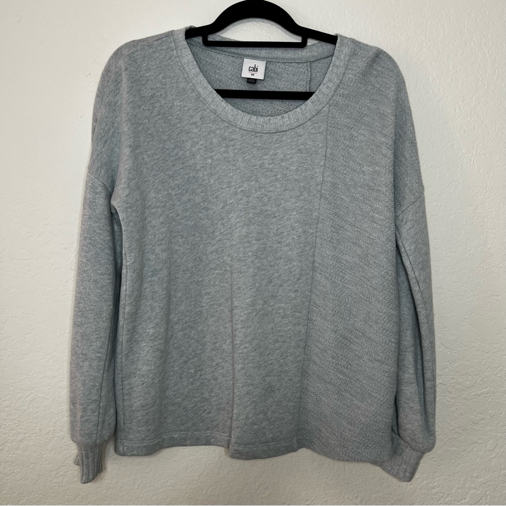 CABI #6541 Light Blue Textured Knit Relaxed Fit Wind Down Sweatshirt Top Size XS
